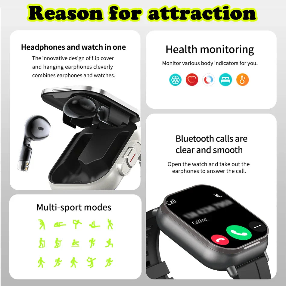 2-in-1 Smart Watch with Earphones Bluetooth GPS (Black)