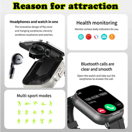 2-in-1 Smart Watch with Earphones Bluetooth GPS (Black)