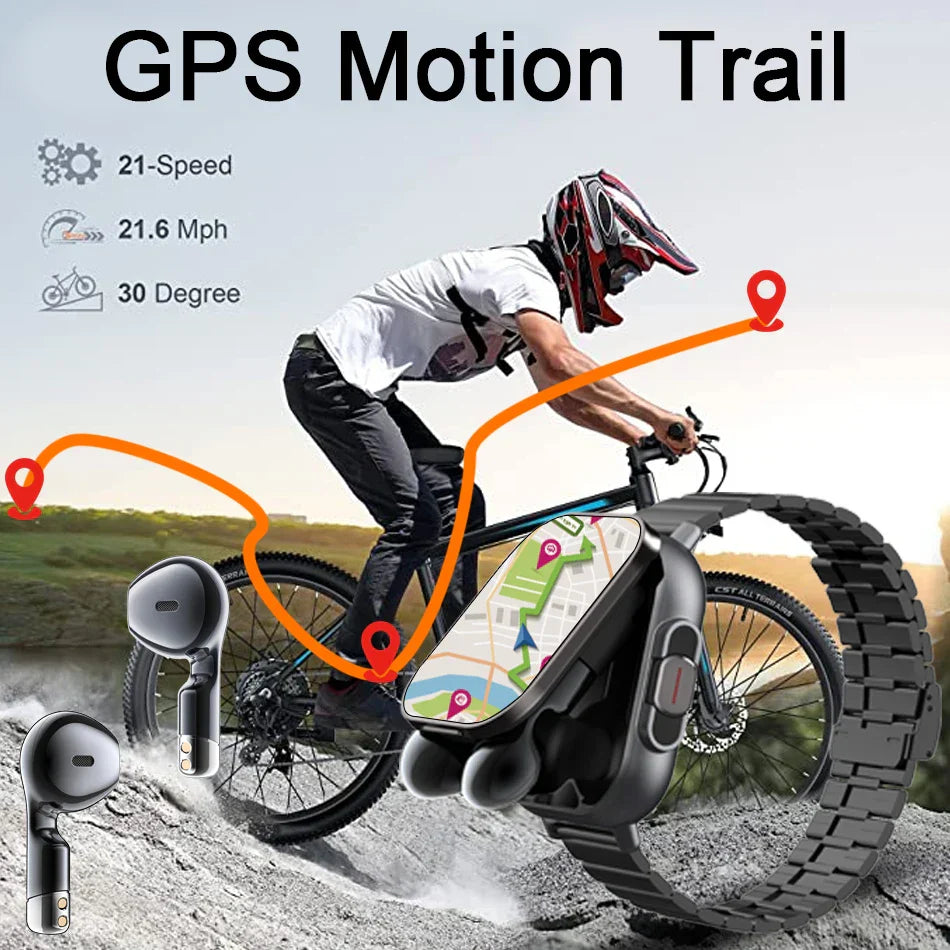 2-in-1 Smart Watch with Earphones Bluetooth GPS (Black)